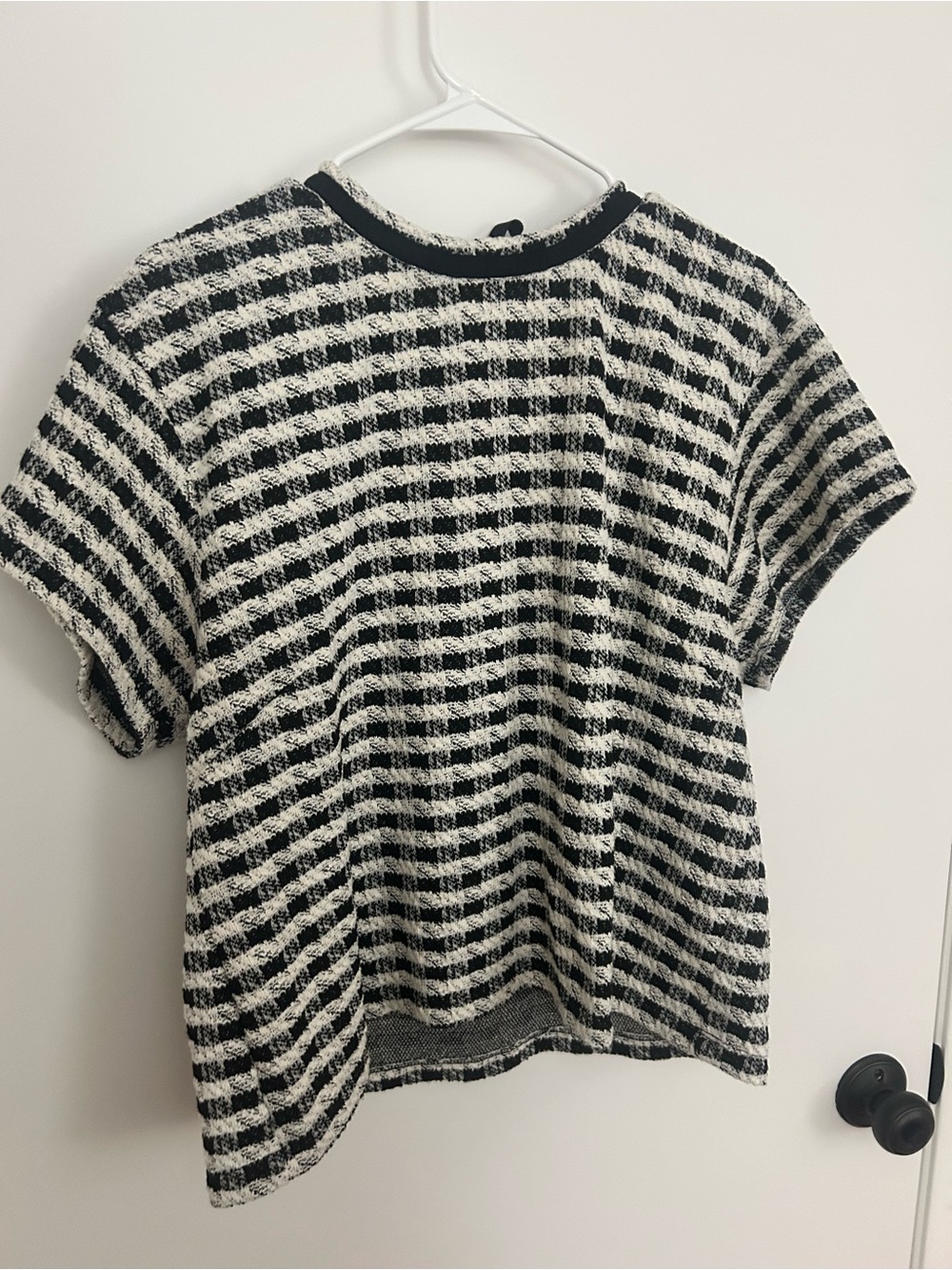Ann Taylor Black & White Check Short Sleeve Knit Top